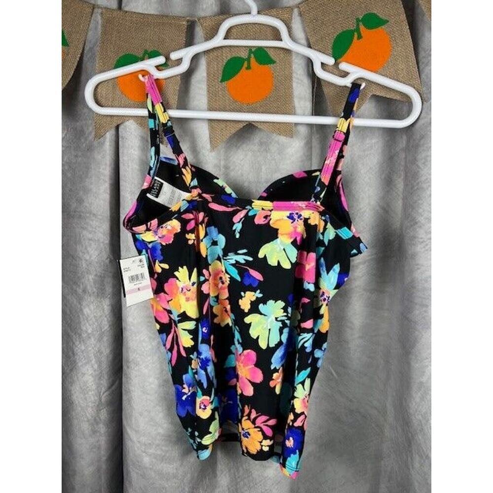 Island Escape Womens Black Floral Print Underwire Tankini Swim Top 6 BHFO 3527 - Picture 6 of 7